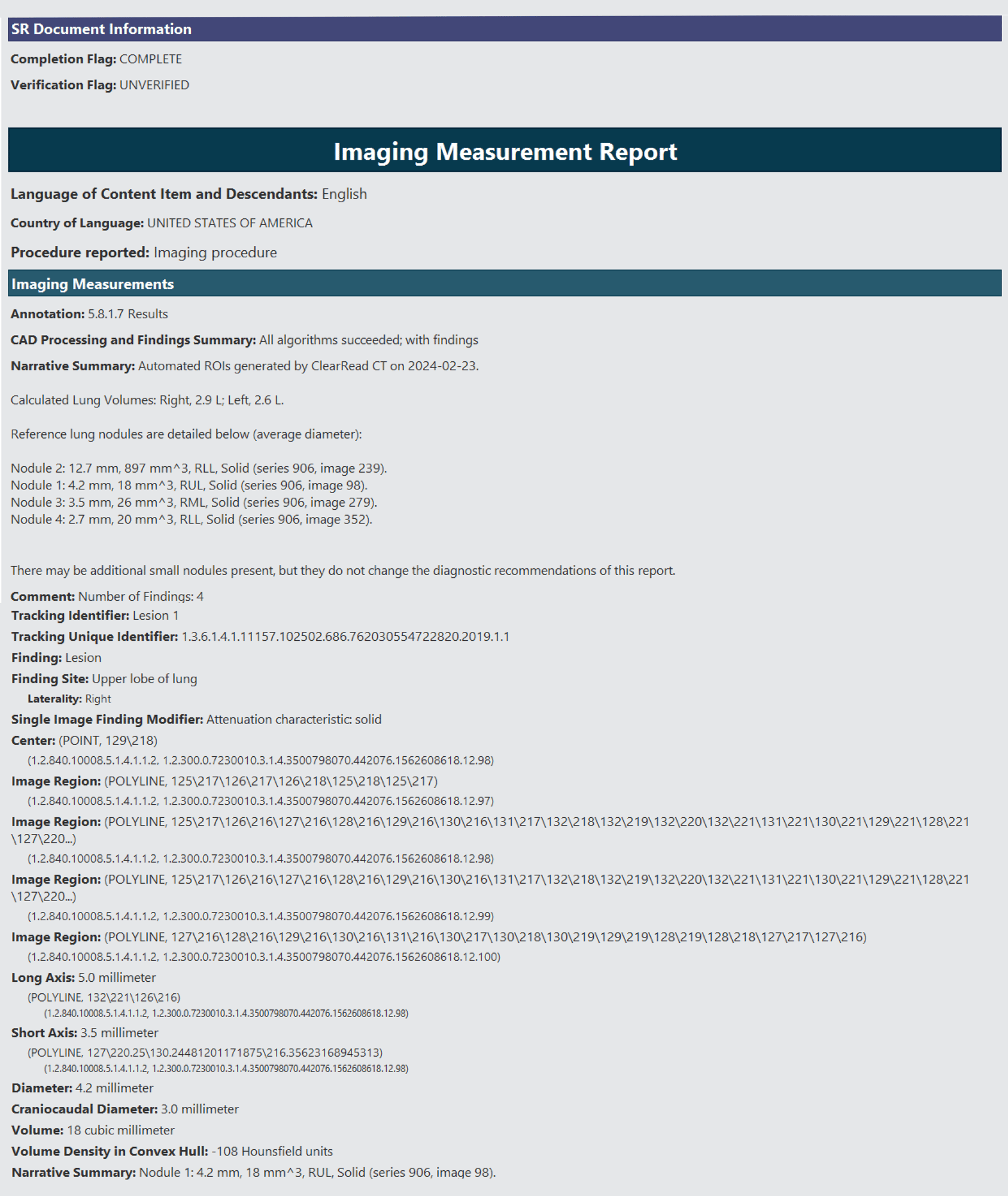 Riverain Structured Report Riverain Structured Report