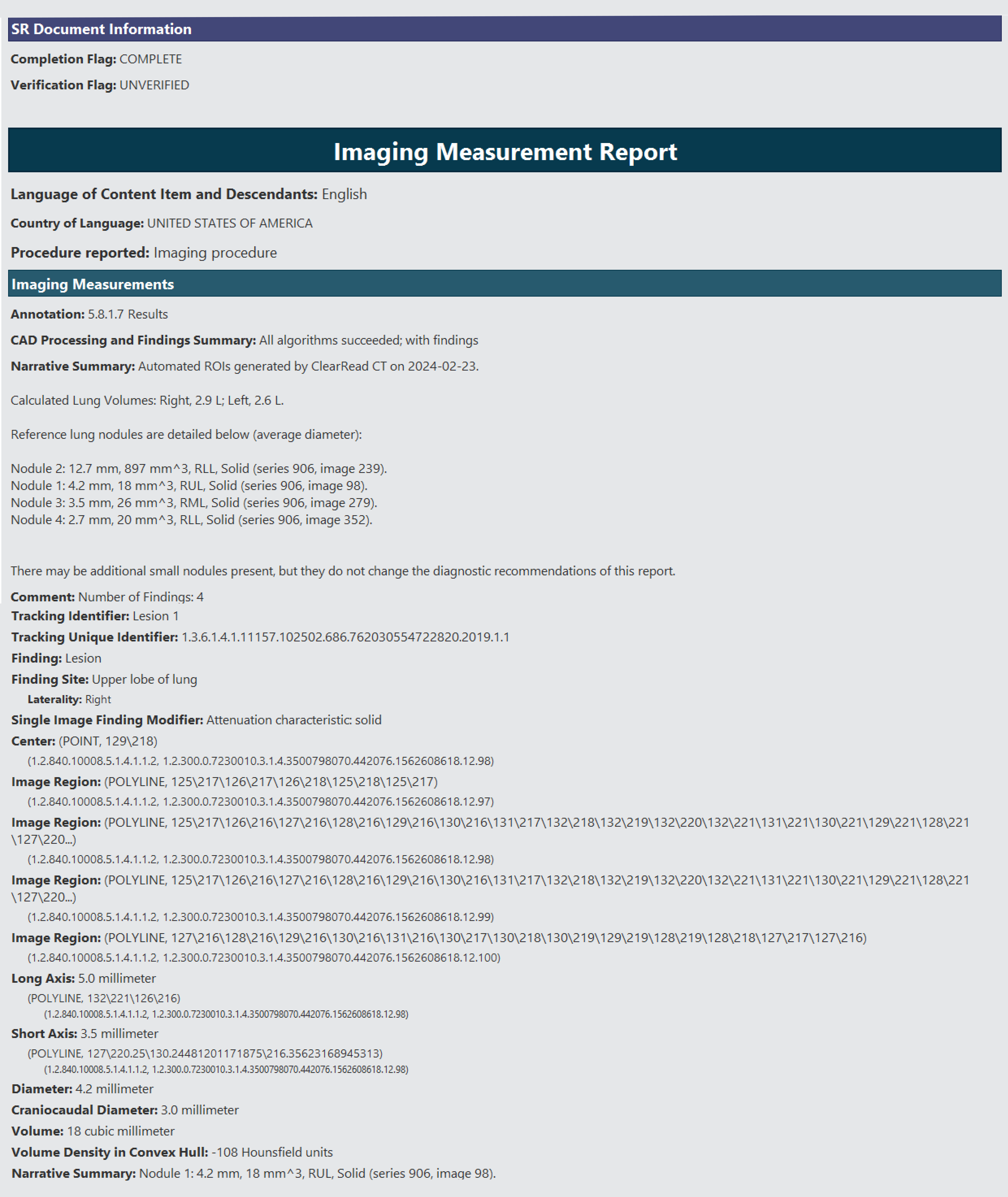 Riverain Structured Report Riverain Structured Report